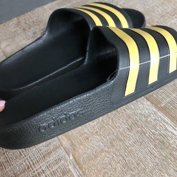 Adidas- Black/Gold Striped Slides Size 7 NEW - Picture 5 of 8